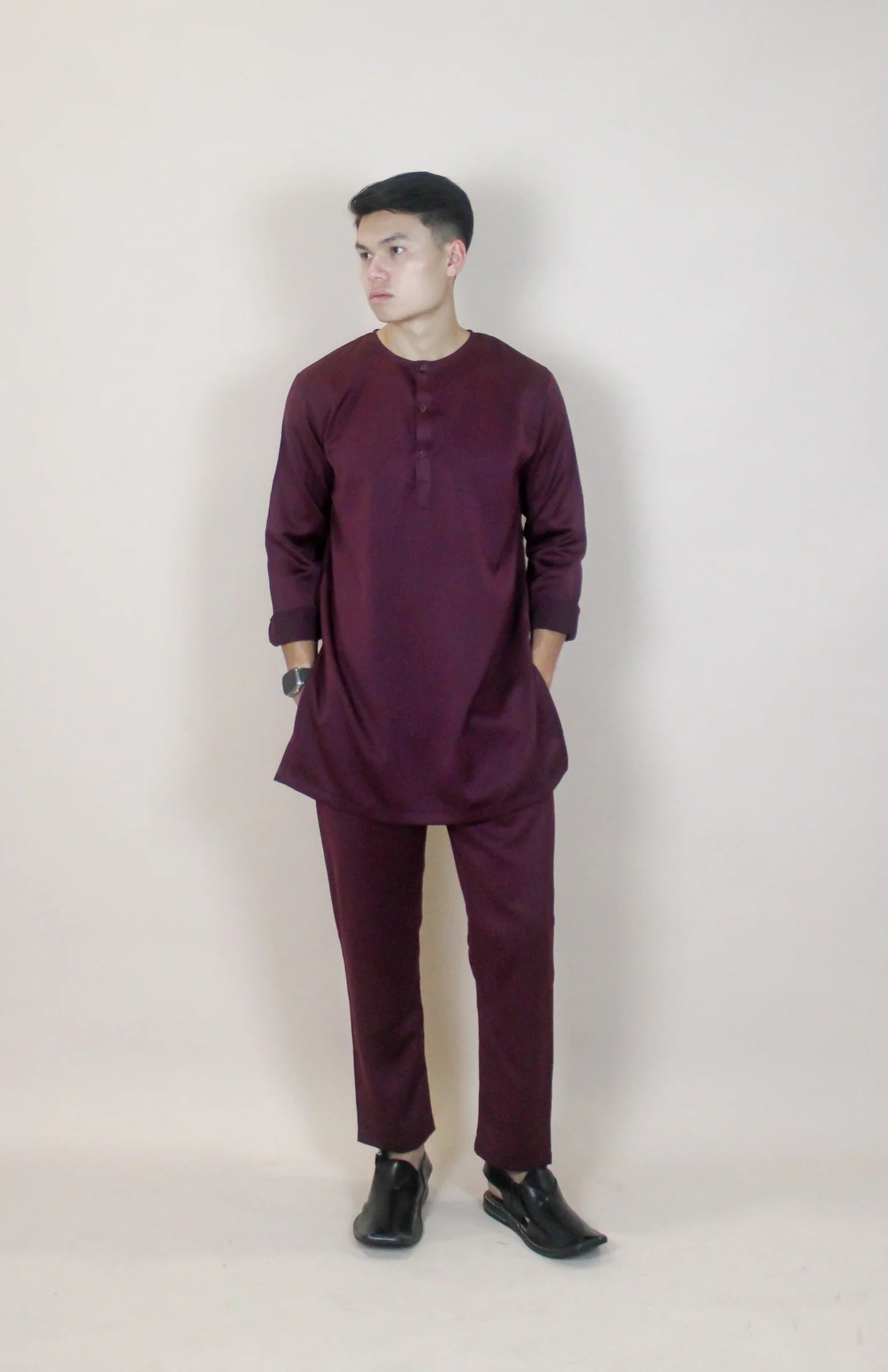 Satin Kurta Set Men In Jam Boo