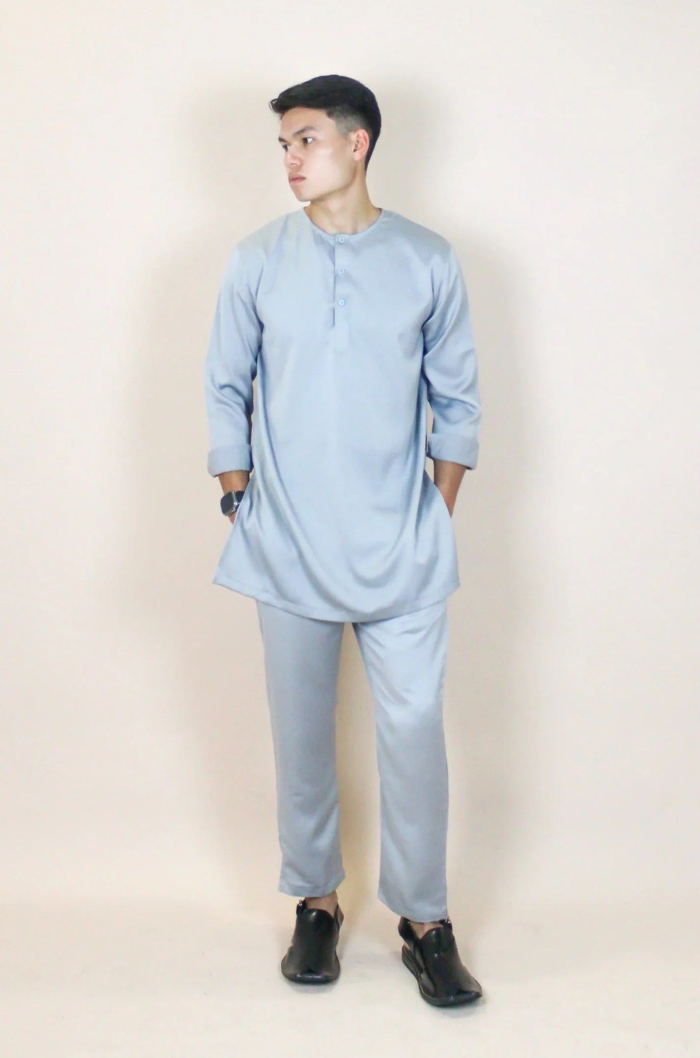 Satin Kurta Set Men In Steel