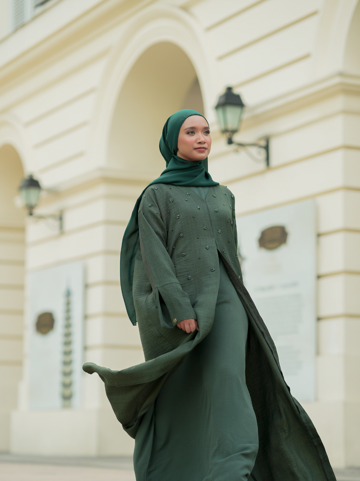 Grace Abaya in Forest Green