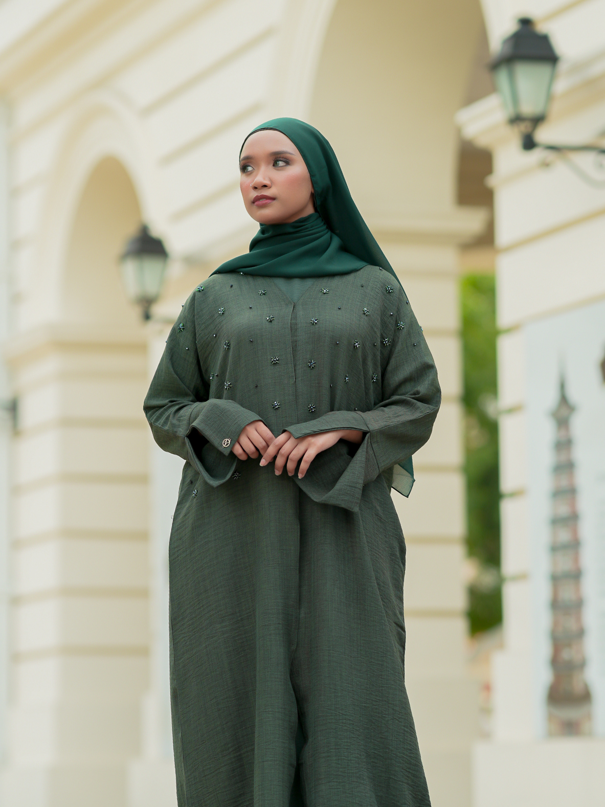 Grace Abaya in Forest Green