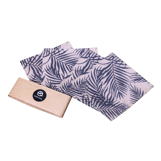 Linen Printed Grey Palm Coaster