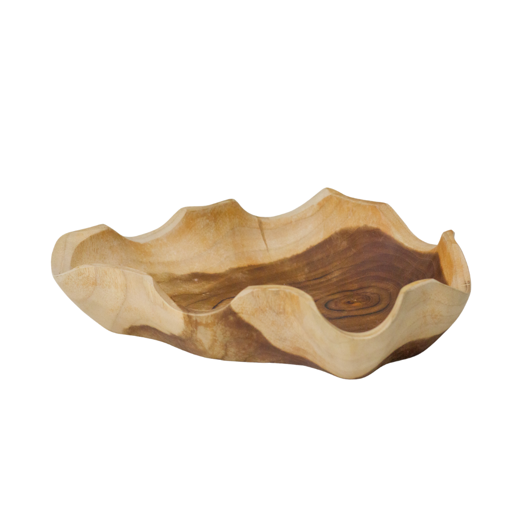 Teak Wood Ridged Bowl