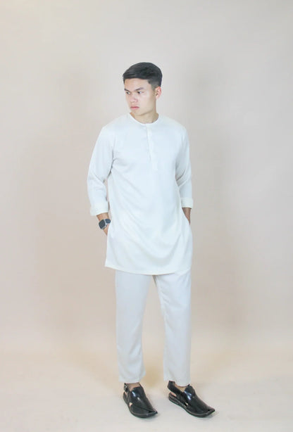 Curve Satin Kurta Set Men In Almond